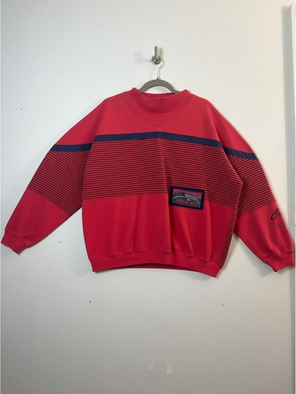 Vintage Bugle Boy Direction Sweatshirt Red Navy Striped Crewneck 80s 90s Retro
